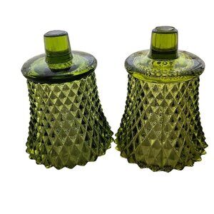 Green Diamond Point Candleholder Sconces set/2 tealight votive holders vtg retro